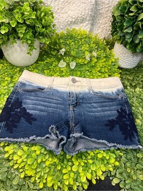 SO Two-Tone Denim Shorts with Navy Floral Appliqué